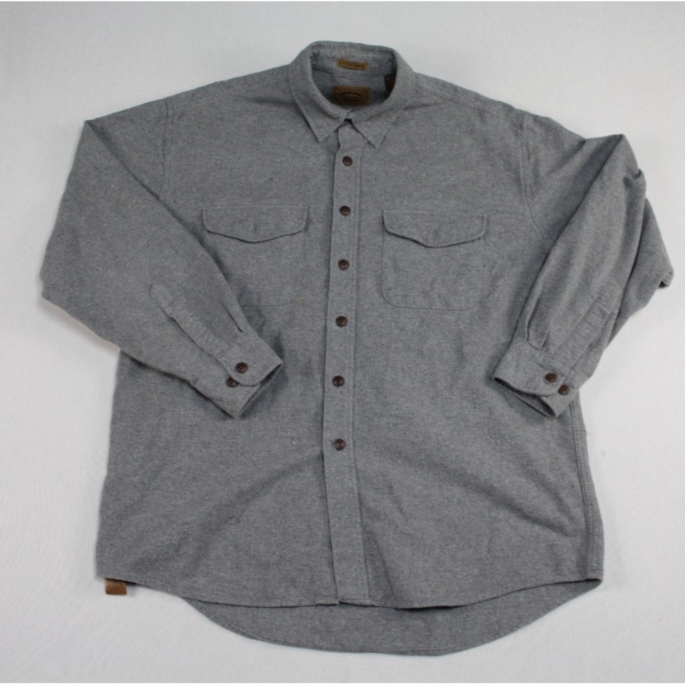 St John Bay Men Gray Casual Button Flannel Chamois Cloth Size Large Tall
